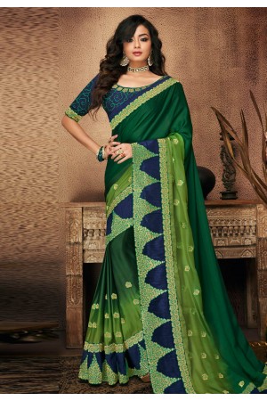 Green satin saree with blouse 10705