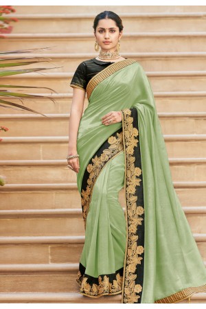 Pista green silk saree with blouse 1046