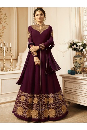 Drashti Dhami Wine color georgette wedding anarkali