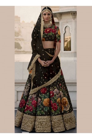 Bollywood Sabyasachi Inspired Black art silk bridal lehenga