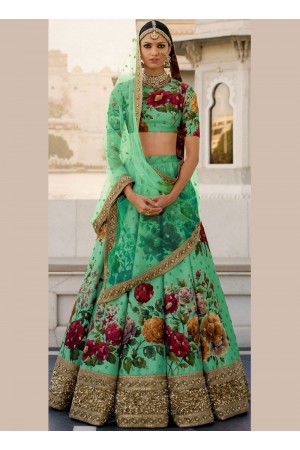 Bollywood Sabyasachi Inspired Green art silk bridal lehenga