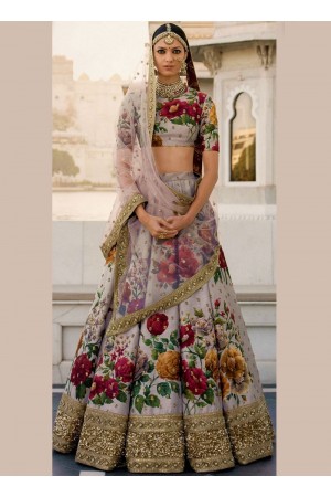 Bollywood Sabyasachi Inspired Grey art silk bridal lehenga