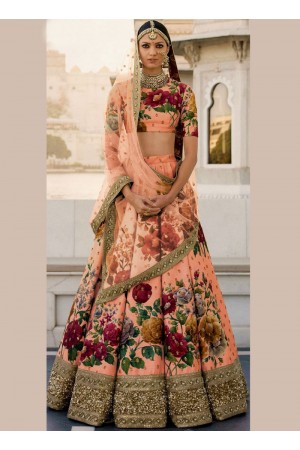 Bollywood Sabyasachi Inspired Peach art silk bridal lehenga