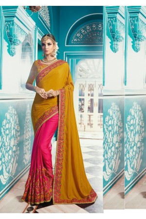 Mustard pink color crepe silk wedding saree 7904