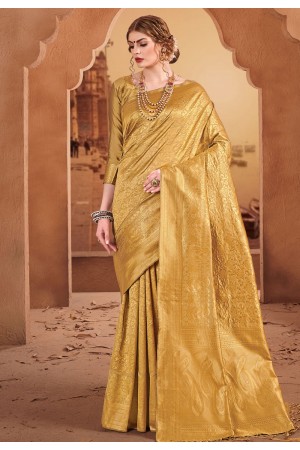 Golden banarasi festival wear saree 60847