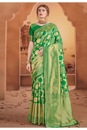 Green banarasi festival wear saree 60841