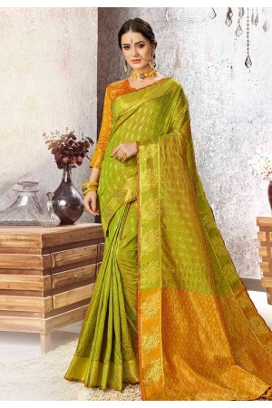 Green kanjivaram saree with blouse 68176
