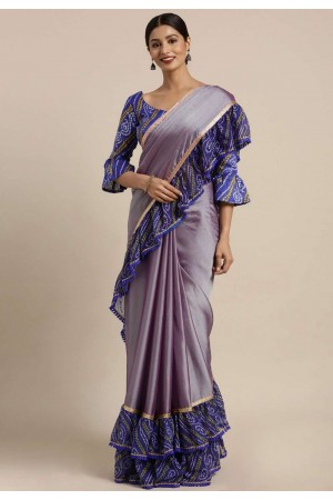 Light purple chiffon ruffle border saree with blouse 60838