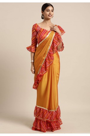 Orange chiffon ruffle border festival wear saree 60839