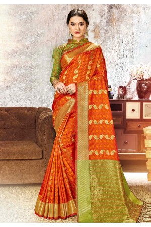 Orange kanjivaram saree with blouse 68178