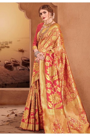 Pink banarasi saree with blouse 60852