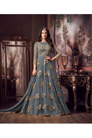 Sonal Chauhan grey net wedding anarkali