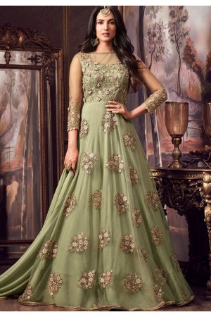 Sonal Chauhan Light green net wedding anarkali