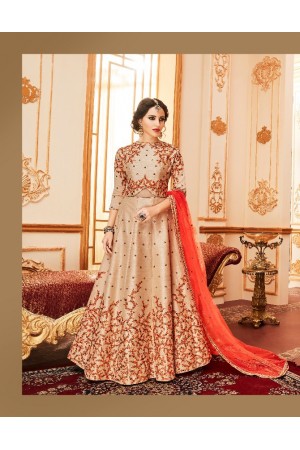 Beige silk wedding wear anarkali suit