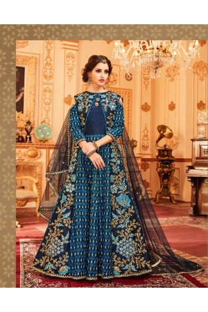 Navy blue silk wedding wear anarkali suit