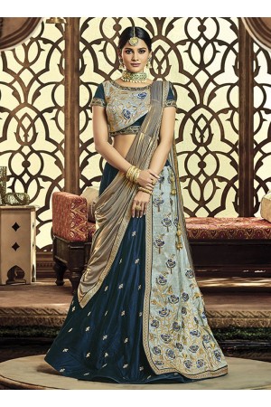 Royal blue and gold raw silk wedding lehenga