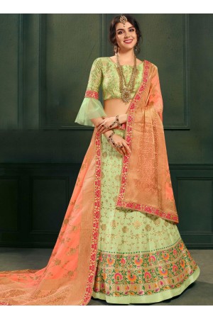 Green color silk Indian wedding lehenga choli 601