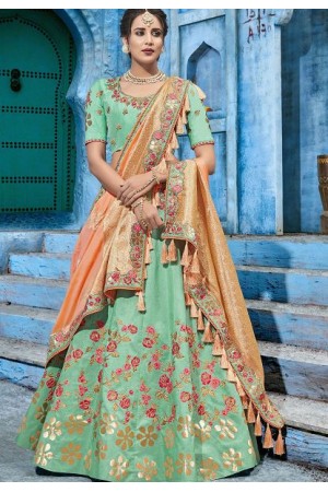 Mint green silk Indian wedding lehenga choli 1001