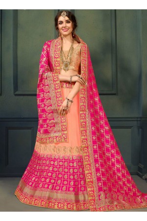 Peach and Gajri color silk Indian wedding lehenga choli 607