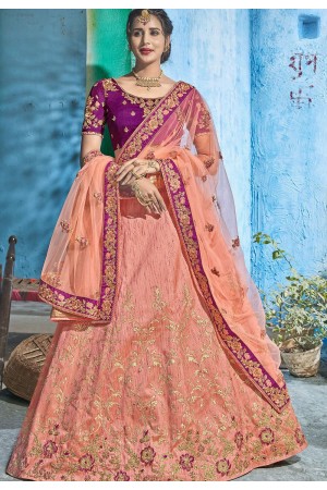 Peach purple silk Indian wedding lehenga choli 1005