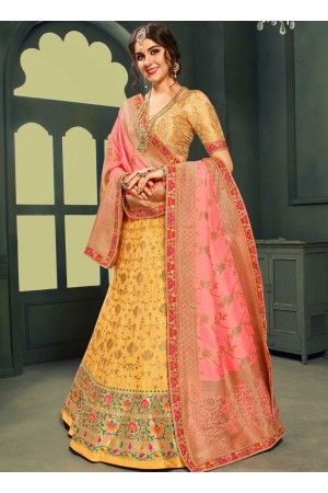 Yellow color silk Indian wedding lehenga choli 602