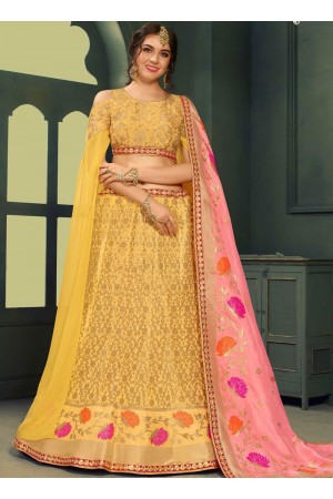 Yellow color silk Indian wedding lehenga choli 604