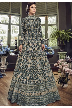 Blue Shade Net Embroidered Long Designer Anarkali Suit 5810C