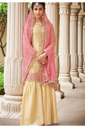 Cream Dola Silk Sharara Style Pakistani Suit 37