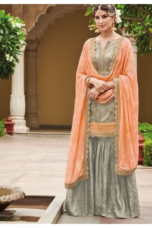 Grey Dola Silk Sharara Style Pakistani Suit 34