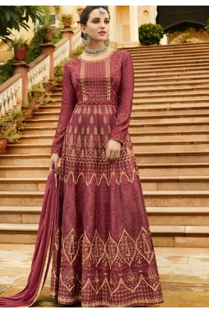 Grey Silk Embroidered Anarkali Suit 105