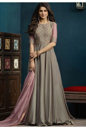 Jennifer Winget Grey Silky Georgette Long Anarkali Suit 5022