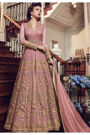 Light Pink Net Embroidered Lehenga Style Anarkali Suit 5804B