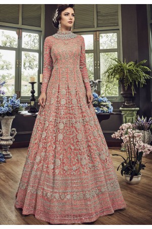 Light Pink Net Embroidered Long Designer Anarkali Suit 5810B