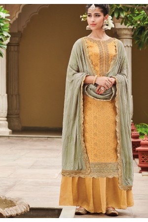 Mustard Dola Silk Sharara Style Pakistani Suit 33