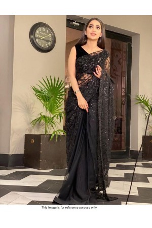 Bollywood model black net sequins saree