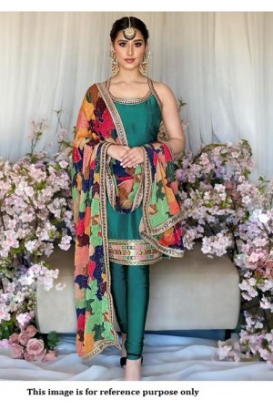 Bollywood model green tabby silk churidar