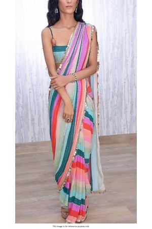 Bollywood model multi color georgette line sequins saree