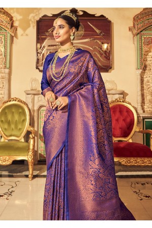 Stunning Royal Blue Woven Kanjivaram Silk Saree With 10015