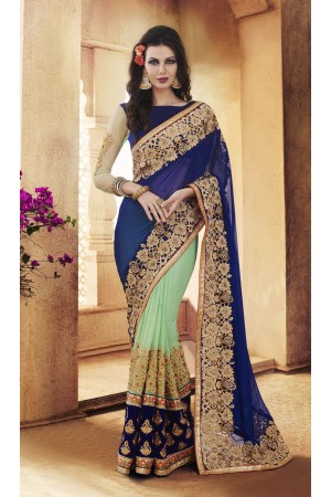 Party-wear-Sea-Green-Blue-color-saree