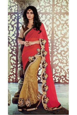 Party-wear-Red-Beige-Brown-color-saree
