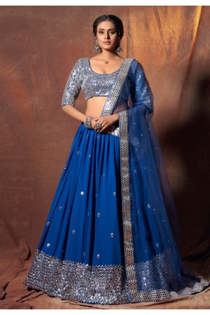 Blue georgette mirror work lehenga choli 6315