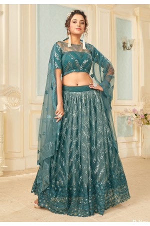 Blue net sequins work lehenga choli 1002