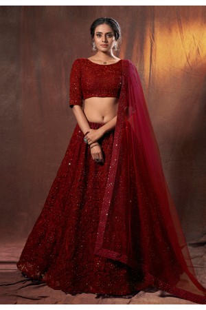 Maroon net sequins work lehenga choli 6307