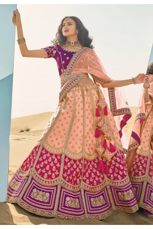 Peach art silk embroidered lehenga choli 966