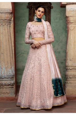 Peach georgette sequins work lehenga choli 1602