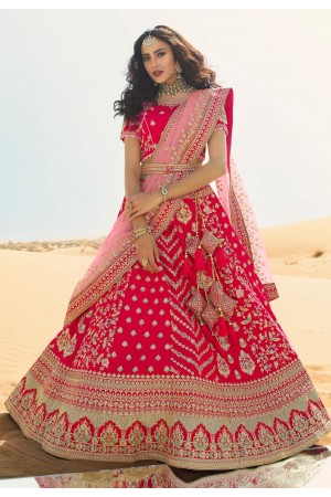 Pink art silk flared embroidered lehenga choli 965