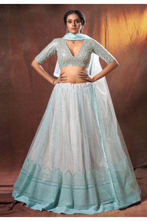 Sky blue net sequins work lehenga choli 6301