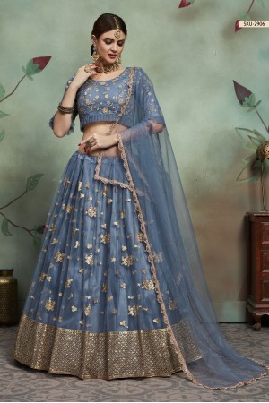 Grey net sequins wedding lehenga