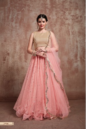 Baby pink net sequins wedding lehenga