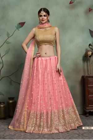 Baby pink color net sequins wedding lehenga